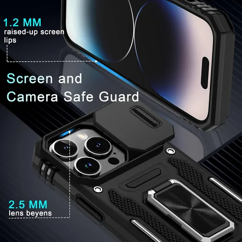 Miniatura 397 de DEERLAMN Funda para iPhone Xs Max con funda deslizante para cámara + protector de pantalla, soporte giratorio de anillo de grado militar a prueba