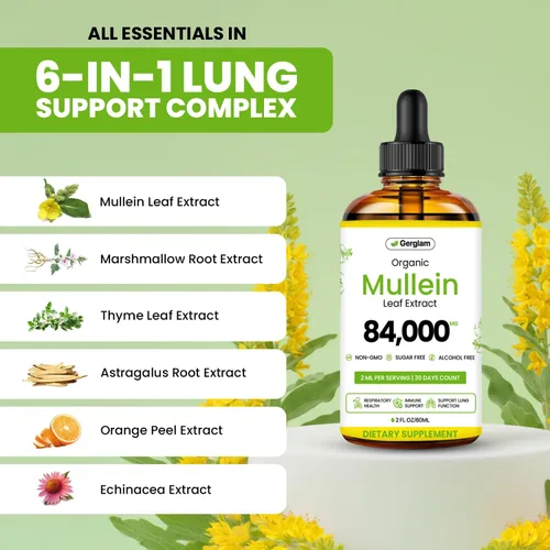 Miniatura 4 de Gotas de gordolobo para pulmones, líquido orgánico de desintoxicación y limpieza pulmonar USDA con malvavisco, tomillo, astrágalo, cáscara