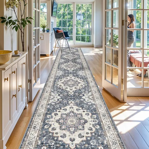 Miniatura 69 de Alfombra lavable de 2 x 3 pies para entrada: alfombras vintage con respaldo antideslizante para cocina, baño, alfombra resistente al agua