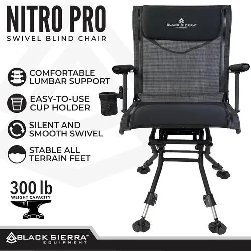Miniatura 4 de Silla Giratoria de Caza Black Sierra XL – Asiento Ciego Silencioso de Servicio Pesado 360° que Soporta 300 libras, Reposabrazos Acolchados, Pies