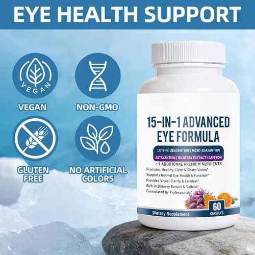 Miniatura 6 de Fórmula avanzada 15 en 1 para ojos – Suplemento de vitaminas y minerales para los ojos con luteína, zeaxantina, extracto de zinc y arándano, apoyo