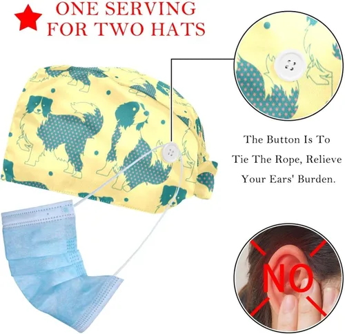 Miniatura 2 de Working Cap with Button for Women Medical, Surgical Hats Scrub Caps, 2 Pack Adjustable Elastic Tie Back Hat Maple Leaf