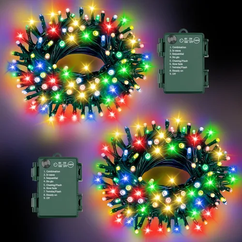 Miniatura 8 de Luces de Cadena de Halloween Total 100LED Operadas por Batería Exteriores 8 Modos con Temporizador 16.4Pies*2, 50LED*2 Luces de Hadas Impermeables