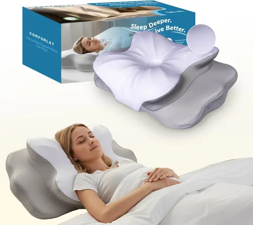 Miniatura 10 de Almohada cervical de espuma viscoelástica sin talco Butterfly-Shaped Ergonomic Design, For Side/Back/Stomach Sleepers, Breathable with Pillowcase