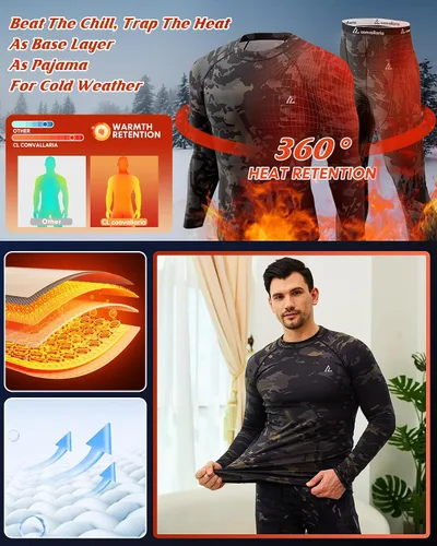 Miniatura 6 de CL convallaria Ropa interior térmica para hombre, ropa interior larga con forro polar, capa base para clima frío, XS-4XL
