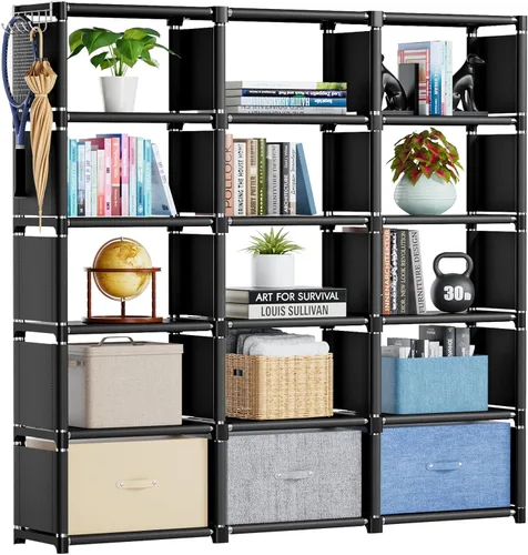 Mavivegue Librería, Organizador de Almacenamiento de 15 Cubos, Organizador de Estante para Libros, Estante Alto para Libros, Estantes/Repisas para
