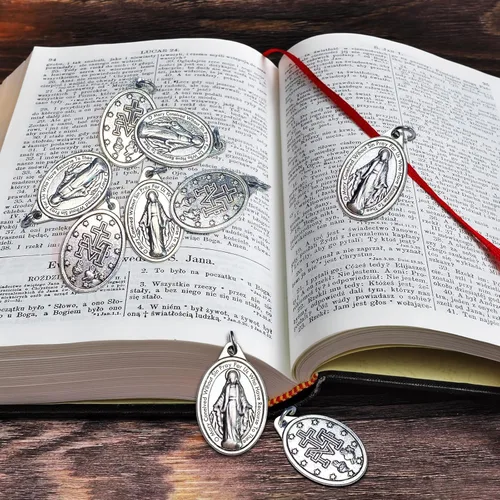 Miniatura 5 de Milagrosa Medalla a granel, paquete de 50 unidades, 1 pulgada, dije católico de medallas Milagrosa de plata para mujer, collar y collar de rosario