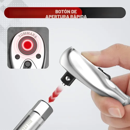 Miniatura 6 de TOMMARS Juego de trinquetes rechonchos, 1/4 ", 3/8", 1/2" llave de mango de trinquete de 72 dientes reversible de liberación rápida
