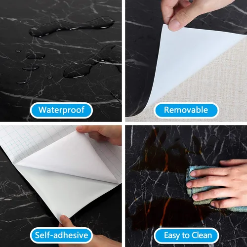 Miniatura 9 de CRE8TIVE Papel de contacto de mármol negro para encimeras, papel tapiz de mármol brillante impermeable para encimeras, autoadhesivo, rollo de vinilo