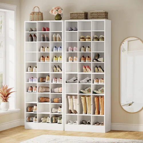 Miniatura 11 de Tribesigns Armario de almacenamiento de zapatos de 10 niveles, zapatero de madera negro con 30 cubículos, organizador de zapatos alto independiente