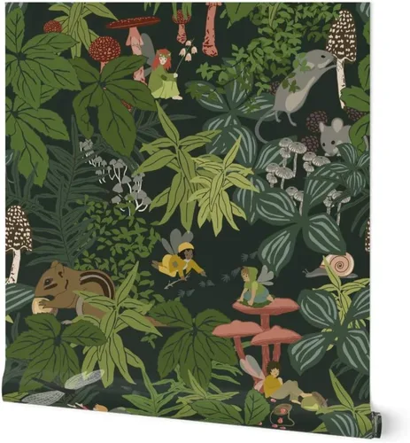 Spoonflower Muestra de papel tapiz extraíble - Bosque de hadas del bosque extra grande rosa naturaleza niños caprichoso bebé personalizado