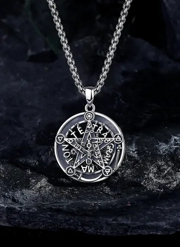 Miniatura 36 de CELESTIA Colgante de plata de ley 925, anillos de tetragrammaton, collar masónico, joyería de pentagrama para mujeres y hombres