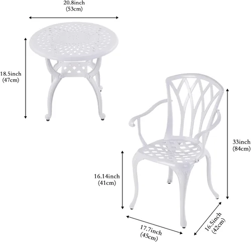 Miniatura 2 de YKSY&YKSY Jardin DE CENTENNAIL - Juego de muebles de patio de 3 piezas para exteriores, de aluminio fundido, resistentes al óxido, diseño de Blanco