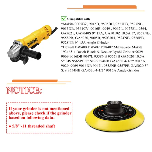 Miniatura 4 de Almohadilla de respaldo de gancho y bucle de 5 pulgadas, placa de respaldo de 5 pulgadas con almohadilla de lijado de 5/8-11 hilos, accesorios