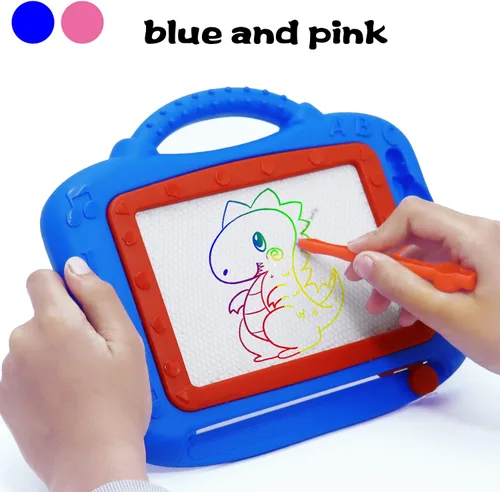 Miniatura 6 de Tablero magnético de dibujo para niños pequeños, paquete de 2 juguetes de tamaño de viaje, tablero de graffiti de color y almohadilla de boceto
