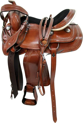 Miniatura 2 de Western Saddle Barril Racing Caballo Placer Floral Tooled Cuero Trail Tack Cowboy Rodeo Set 15 16 17 18