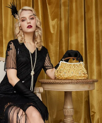 Miniatura 2 de Gionforsy Bolso Flapper de los años 20, bolso de mano de noche para boda, cóctel, baile, fiesta, rugido de los años 20, bolsa de cuentas Gastby