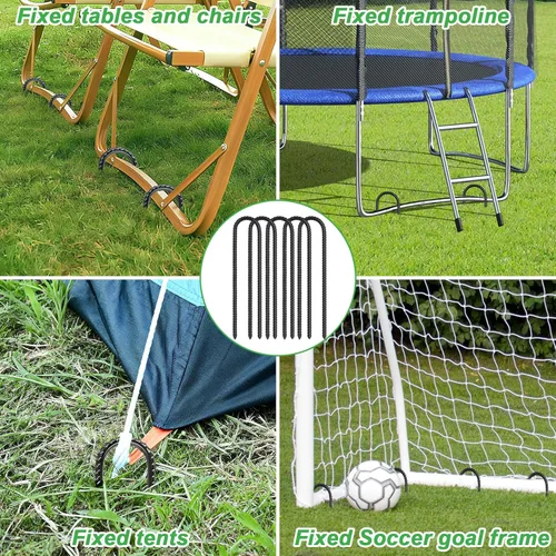 Miniatura 6 de Gtongoko Trampoline Stakes Heavy Duty, 12/16 Inch U-Shaped Ground Anchors, 8mm Galvanized Steel Rebar Wind Stakes for Trampoline Safety, Anti-Rust