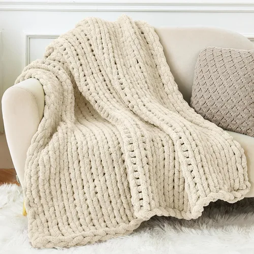 Miniatura 2 de Hilo grueso de chenilla para tejer a mano mantas, súper suave y súper grande (Beige)