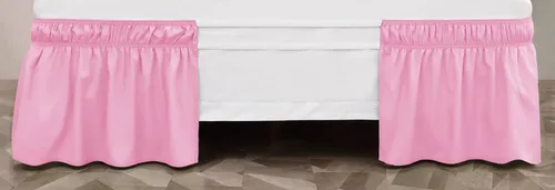 Miniatura 3 de Toodou - Falda de cama con volantes envolventes de tamaño completo con cinturón elástico, falda de cama rosa de 16 pulgadas de caída, fácil