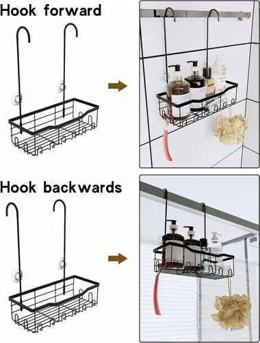 Miniatura 3 de Slizy Estante de ducha colgante, estante de almacenamiento de baño negro, organizador de puerta de baño, cesta de ducha, soporte para champú,