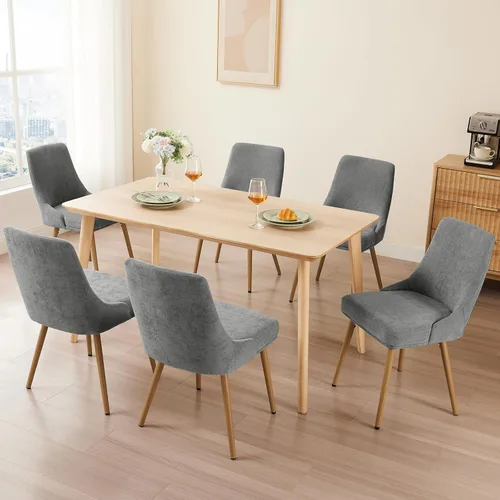 Miniatura 10 de kinmars Juego de 2 sillas de comedor tapizadas modernas con cojín de asiento grueso y respaldo curvo, silla de comedor de tela para cocina, comedor