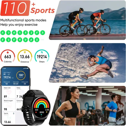 Miniatura 4 de BENIO Reloj inteligente (respuesta/hacer llamada), caras de reloj AI, AMOLED de 1.43 pulgadas con AOD, IP68 impermeable rastreador de fitness, Negro