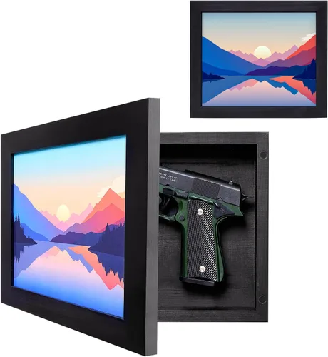 Caja de Almacenamiento Oculta para Armas, Caja de Seguridad Oculta para Pistolas con Marco de Imagen Magnético de Madera para Armas de Mano, Caja de