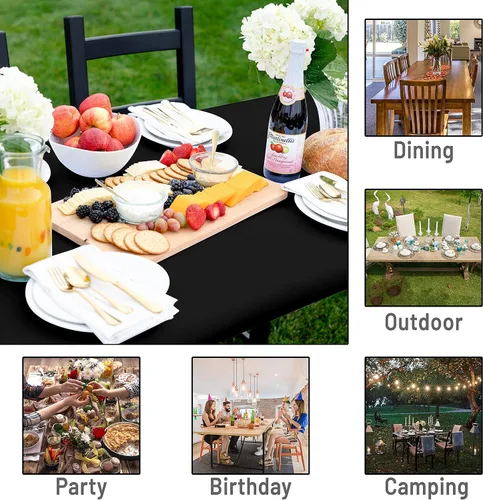 Miniatura 5 de Shamrock Home Mantel ajustable de poliéster de 6 pies, mantel rectangular elástico, mantel para mesas de 6 pies, funda de mesa de picnic para Negro