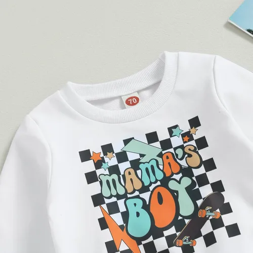 Miniatura 5 de Conjunto de 2 piezas de sudadera de manga larga con cuello redondo y estampado de letras de tractor para niño pequeño