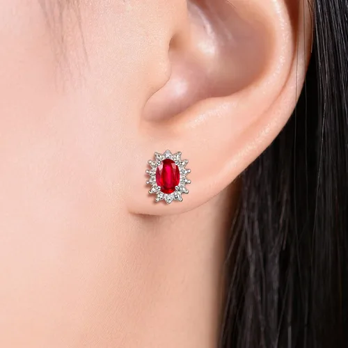 Miniatura 10 de Rylos Aretes tipo dormilona de plata de ley 925, ovalados y diamantes de 0.236 x 0.157 pulgadas, exquisitas joyas de piedra