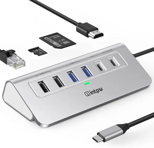 Miniatura 15 de intpw P9R PRO USB C Hub Ethernet, Estación de acoplamiento USB C de 10Gbps 10-en-1 con HDMI 4K@60Hz, Tipo-C y 2 USB A 3.2 Datos, LAN, 2 USB A 2.0