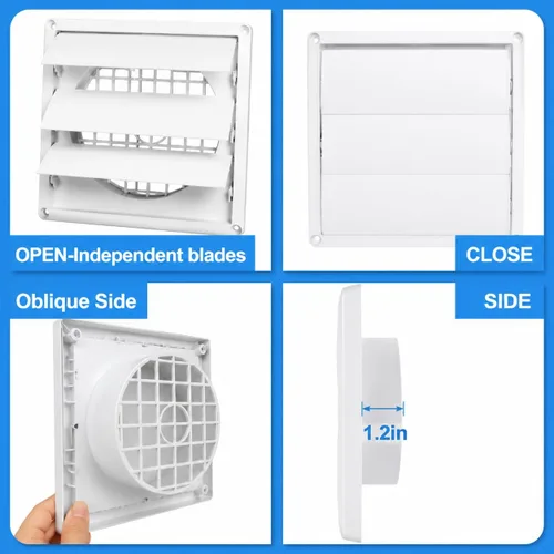 Miniatura 4 de Cubierta de ventilación exterior de 4 pulgadas con solapa con listones y protector de pájaros integrado, tapa de escape exterior resistente a