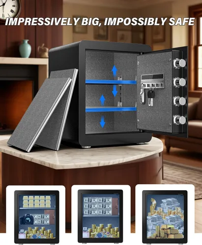 Miniatura 5 de Kavey Caja de seguridad biométrica de 2.0 cub, caja fuerte de huellas dactilares con teclado retroiluminado de pantalla táctil y sistema de alarma