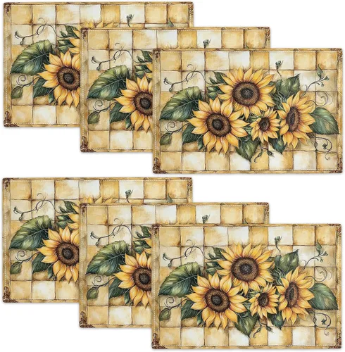 Miniatura 26 de Juego de 6 manteles individuales de girasol de granja, manteles individuales agradecidos bendecidos, manteles individuales rústicos de abeja