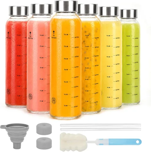 Miniatura 14 de Luxfuel Botellas de vidrio transparente con tapas de 18 onzas, botellas de agua de vidrio reutilizables con tapa de acero inoxidable para jugos