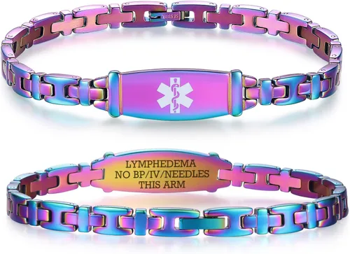 Miniatura 63 de LinnaLove Lady Medical Alert - Pulseras médicas de acero inoxidable para mujer, 7.5 pulgadas