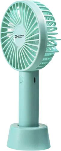 Miniatura 4 de Comfort Zone Ventilador recargable de mano personal, 4 pulgadas, 3 velocidades, batería de iones de litio, cable micro USB, potente, mini ventilador