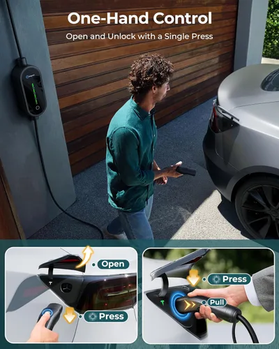 Miniatura 2 de Ecogenix Cargador móvil Tesla de nivel 1/2, cable de carga portátil para el hogar de 16A/110V-240V para Modelo 3/Y/S/X, amperaje ajustable, apto
