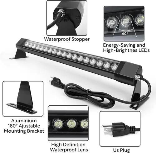 Miniatura 3 de HNRLOY Paquete de 2 luces de pared para exteriores, 36 W, 5000 K, luz diurna, luz blanca, arandela de pared, barra de luz LED lineal de 2 pies y 120