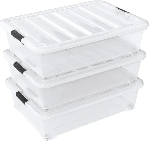 Miniatura 9 de 4 paquetes de contenedores de plástico transparente de 20 L para debajo de la cama con tapas y ruedas, bolsas de almacenamiento de plástico