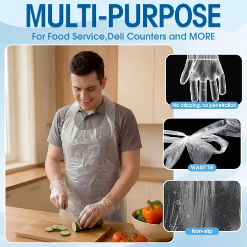 Miniatura 7 de Mifoci Juego de 400 delantales desechables y 1000 pares de guantes de preparación de alimentos, delantales de plástico impermeables envueltos