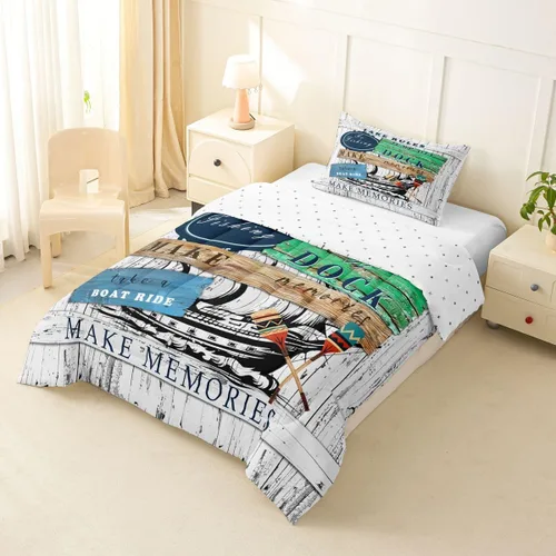 Miniatura 4 de Erosebridal Juego de edredón de barco muelle, juego de ropa de cama con diseño de paleta de lago, tamaño individual para niños, adolescentes