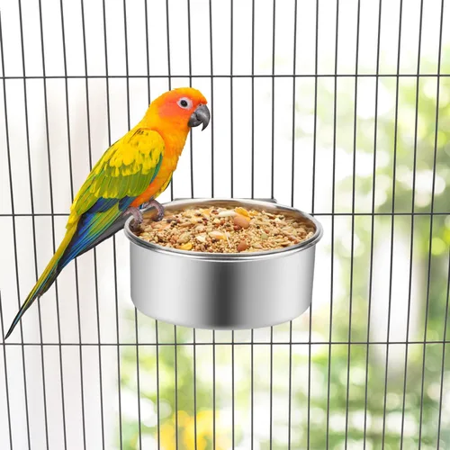 Miniatura 3 de Tazón de agua para alimentos para mascotas con soporte de abrazadera, comedero colgante de acero inoxidable para perro, pájaro, loro, gato, conejo 1