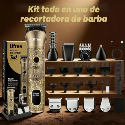 Miniatura 9 de Ufree Cortadora de barba para hombres, afeitadora eléctrica, kit de corte de pelo inalámbrico para bigote, cuerpo, nariz, oreja, cabello facial, kit