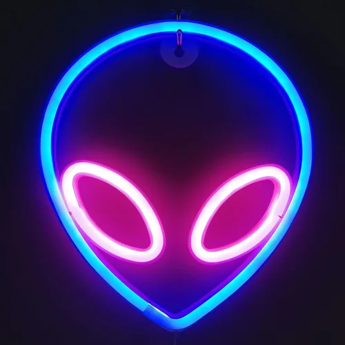 Miniatura 13 de Letrero de neón con cabeza de alienígena, 1 unidad, luz de neón de alienígena verde y morado, USB o 3 pilas AA, divertido letrero de neón iluminado