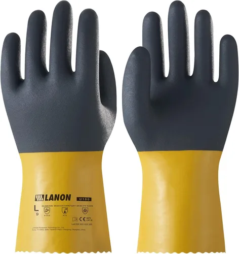 Miniatura 8 de Guantes químicos de PVC LANON, guantes de trabajo de goma gruesa, resistentes, EN 374/388, para ácido, alcalino y aceite, antideslizantes, grandes
