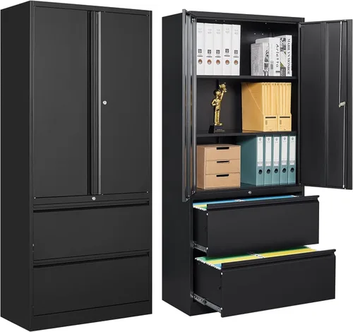 STANI Archivador lateral de 2 cajones - Armario de almacenamiento de metal con cajones de bloqueo para archivos de tamaño carta / A4 (negro)