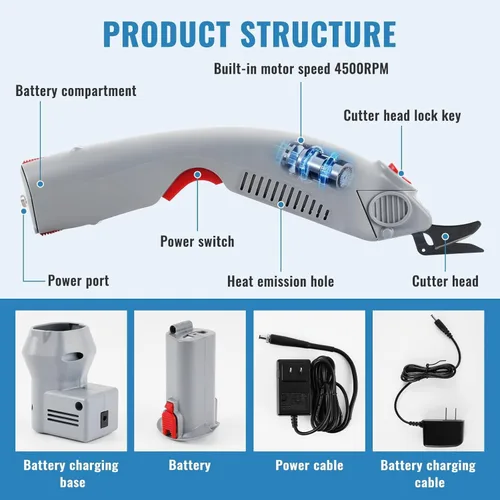 Miniatura 3 de MXBAOHENG Wbt-1 Tijeras eléctricas portátiles recargables y enchufables Tijeras eléctricas inalámbricas con 2 baterías y cuchillas para cartón