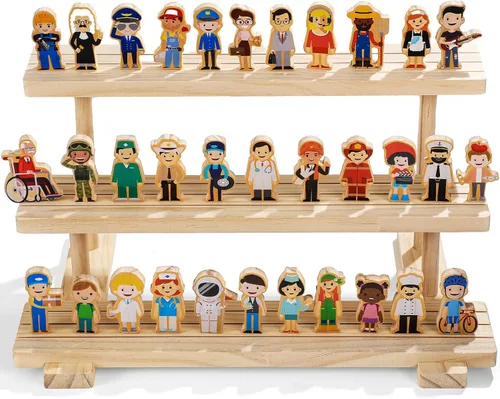 Kathfly 36 Piezas de Madera Juego de Ayudantes Comunitarios Juguete de Madera para Preescolar Pequeñas Figuras Profesionales de Madera Conjunto de